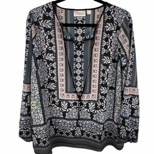 Belle by Kim Gravel Blouse Size Medium Black/Pink